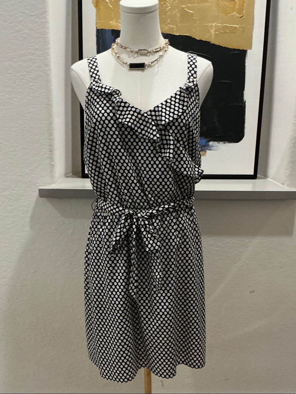 White House Black Market Black & White Polka Dot Ruffle Wrap Mini Dress